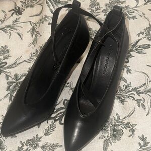 Black Pointed  French connection Leather Ankle-Strap Pumps